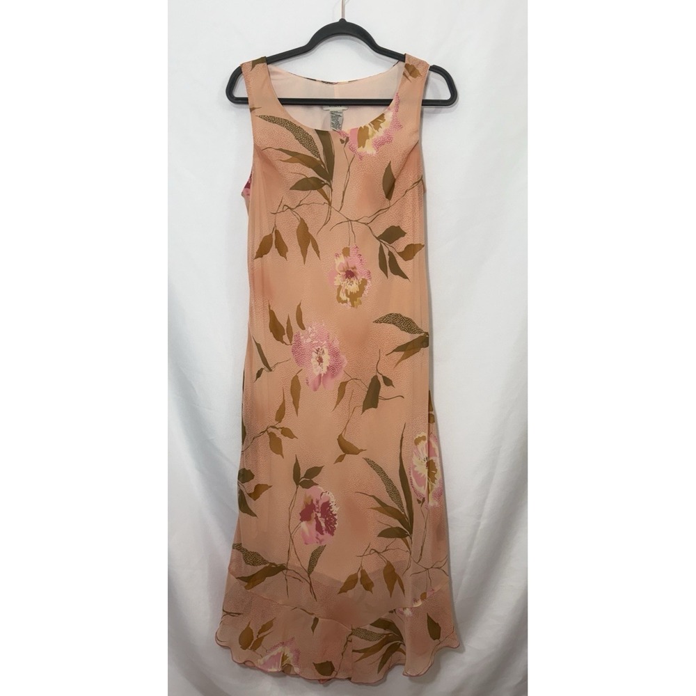 VTG Ombre Pink Floral Maxi Dress Sheer Overlay Womens Size 12 Y2K 90s Fairy